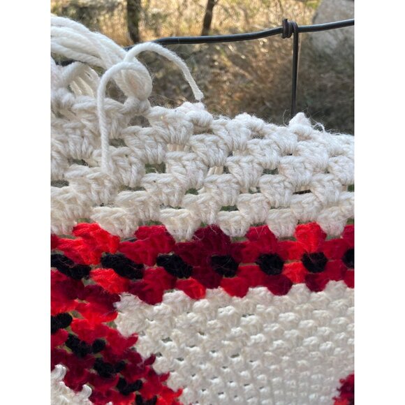 Vintage 1970s Large Granny Square Crochet Fringed Afghan Blanket - Picture 5 of 15